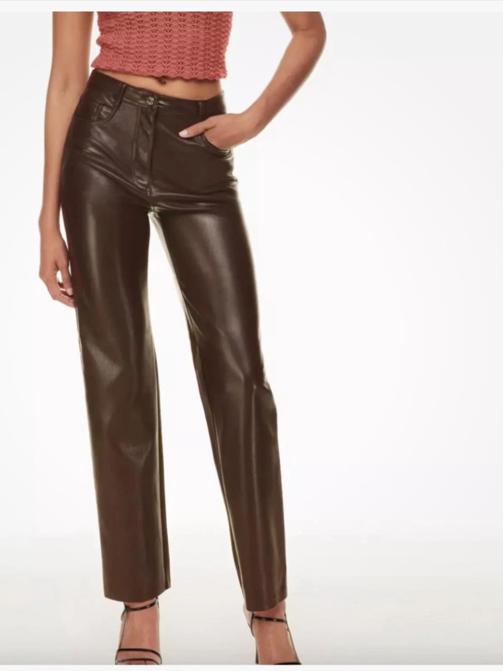 Aritzia Wilfred Melina Vegan Leather Pants Mocha Brown 8
